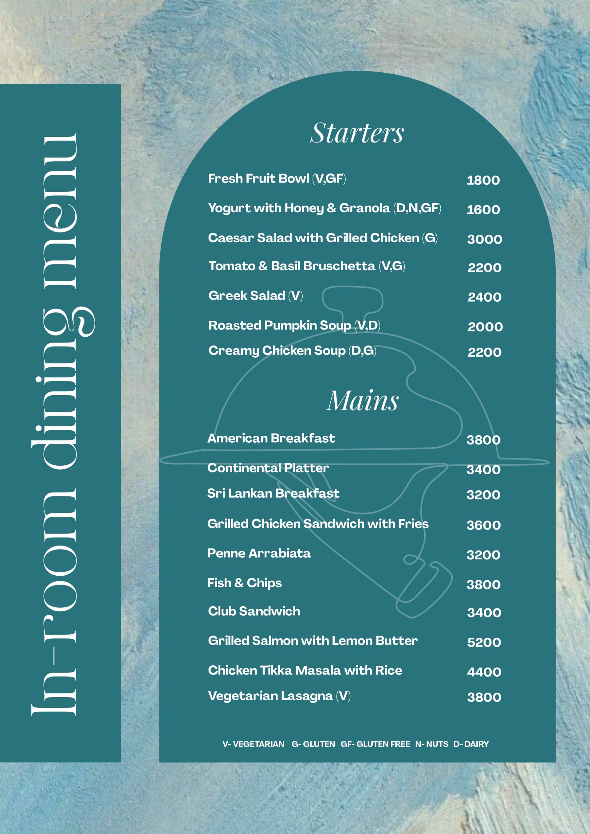 In-Room Dining Menu Page 1