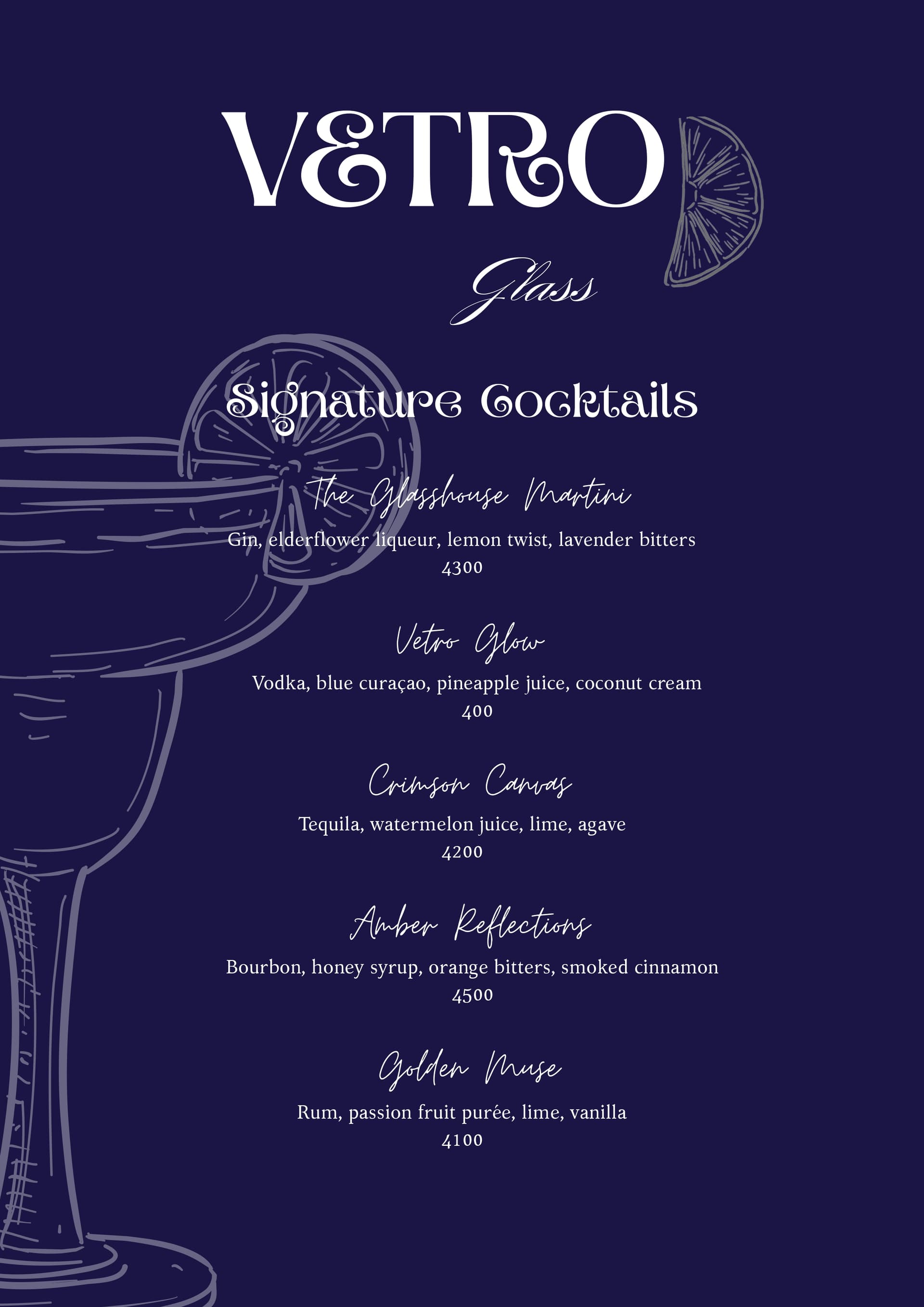 Vetro Menu Page 1